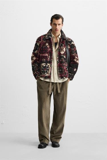 Zara TEXTURED JACQUARD JACKET - Bordeaux / Ecru - Image 0