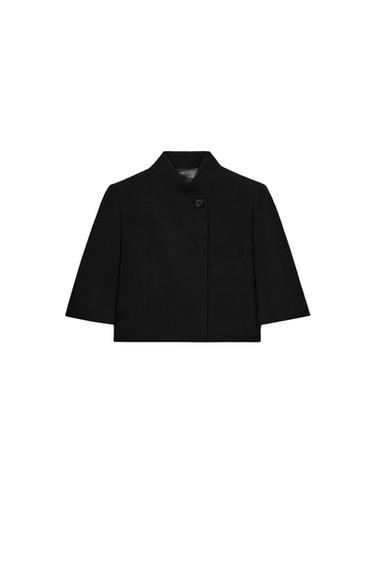 Zara SHORT SLEEVE CROPPED BLAZER ZW COLLECTION - Black