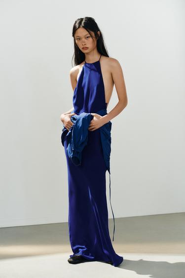 VESTIDO LARGO HALTER - Azul flúor de Zara