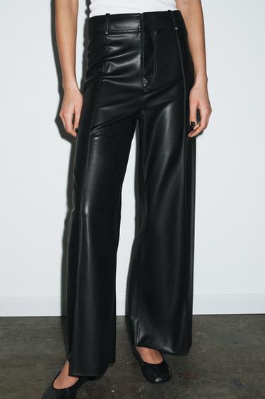 ZW COLLECTION TAILORED WIDE-LEG LEATHER-EFFECT TROUSERS - Black by Zara