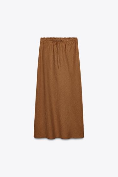 ZW COLLECTION 100% LINEN MIDI SKIRT - Toffee by Zara - Image 0