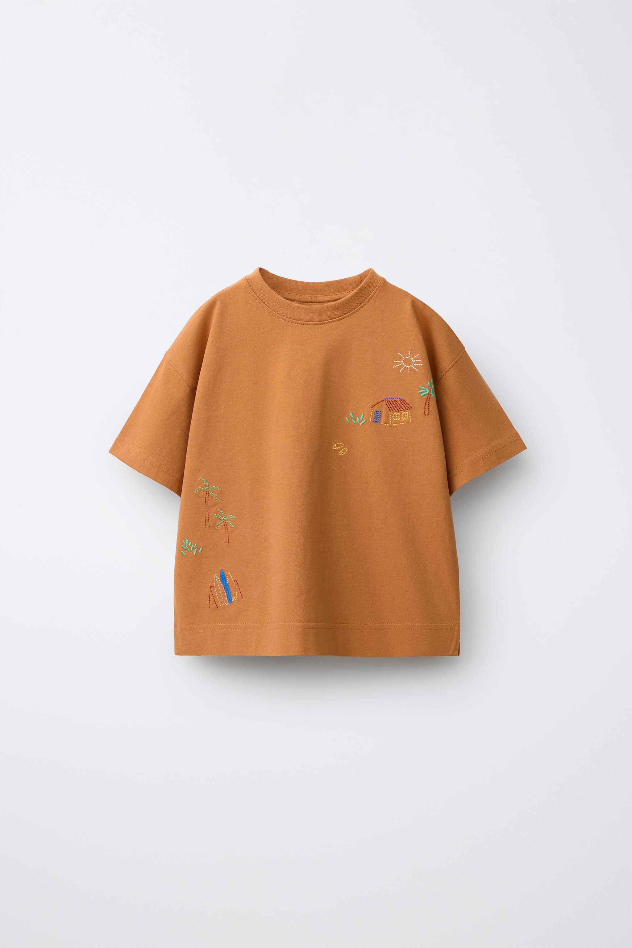 刺繍Tシャツ - オークル | ZARA Japan / 日本