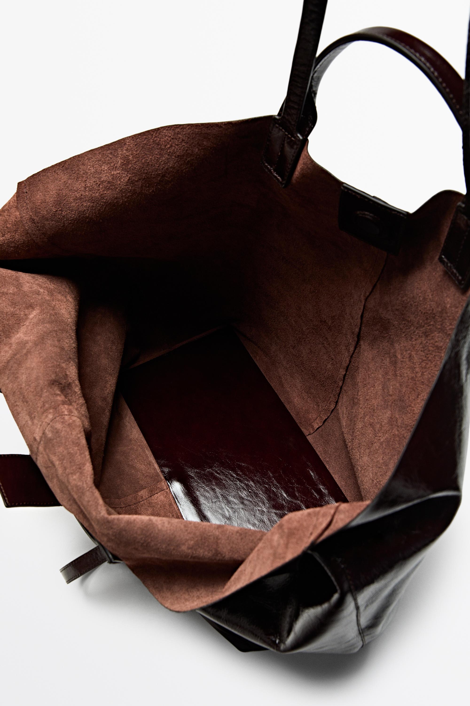 Maxi crackled nappa leather tote bag - Chocolate | ZARA Canada