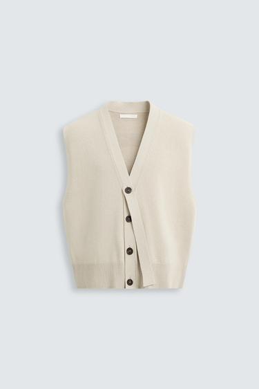 CHALECO PUNTO CINTA - Beige claro de Zara