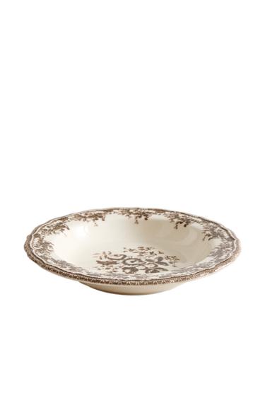 FLORAL EARTHENWARE SOUP PLATE - Brown by Zara