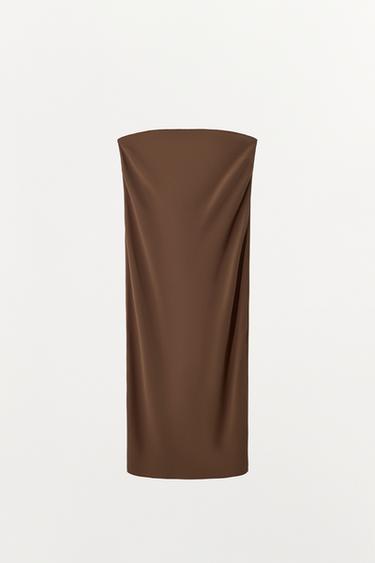 POLDOLGA OBLEKA Z ODKRITIMI RAMENI - Rjava od Zare