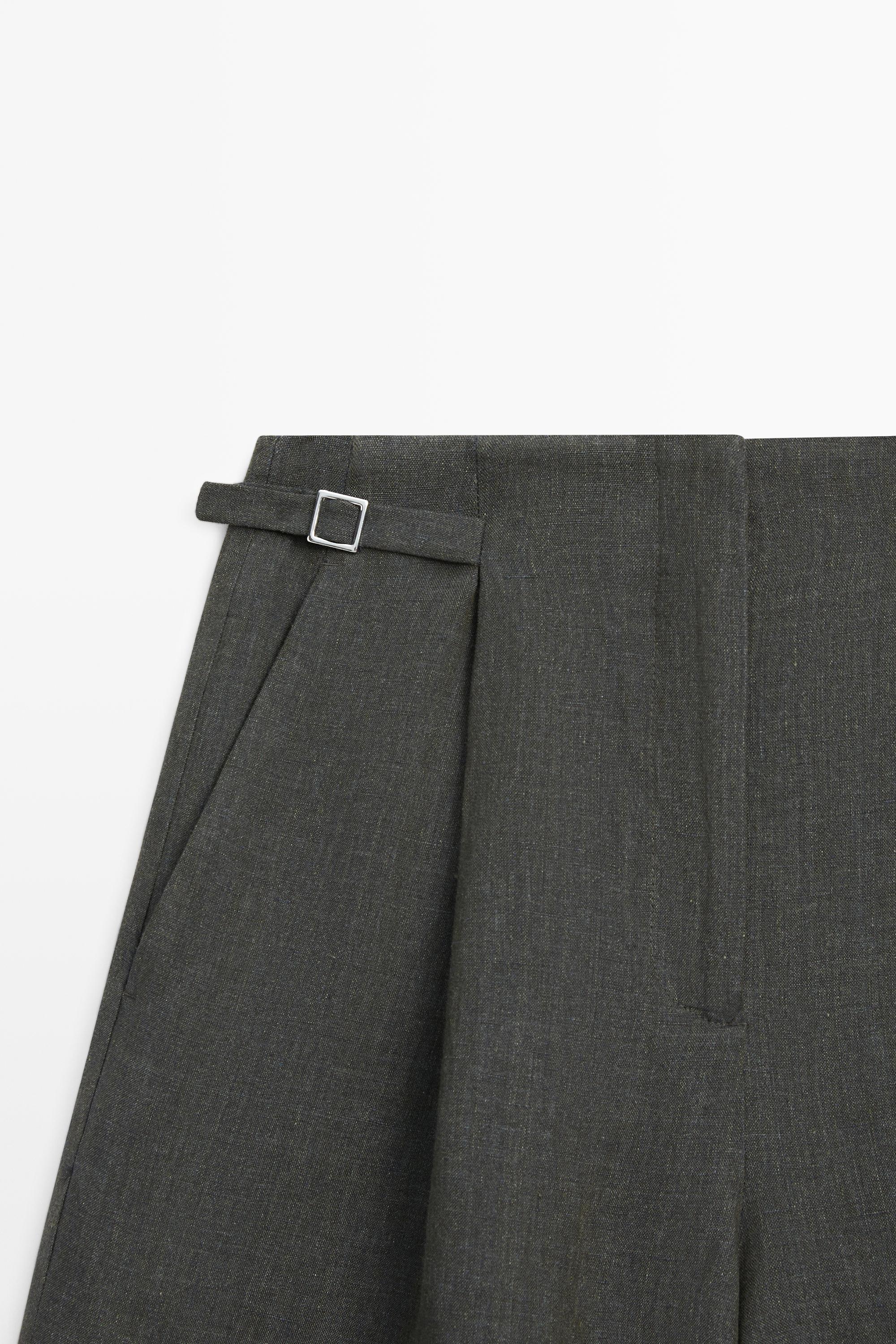 Long melange linen Bermuda shorts with buckle detail