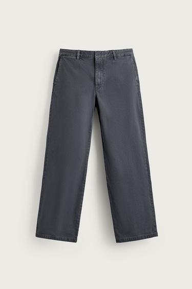 Zara WASHED COTTON TEXTURED PANTS - Light indigo