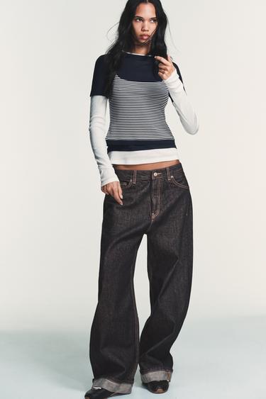 TRIPLE STRIPE EFFECT T-SHIRT - Navy blue by Zara