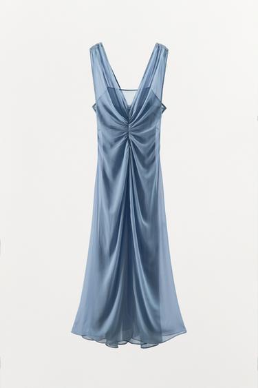 GEORGETTE DRAPED DRESS - Light blue by Zara - Image 2