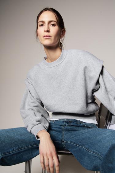 Zara HEAVYWEIGHT PLEATED SWEATSHIRT - Gray marl