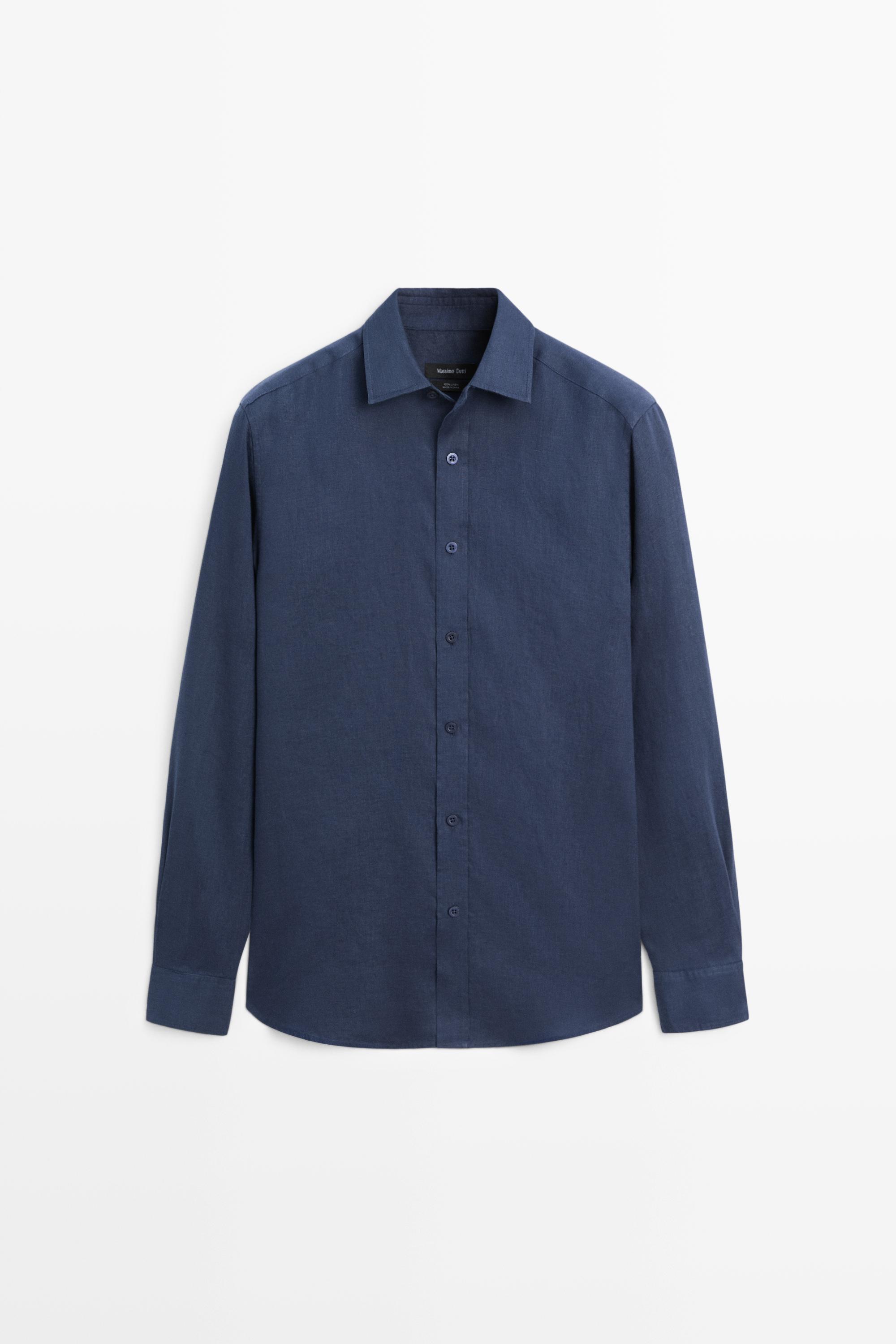 Slim fit 100% linen shirt — Bluish