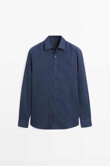Slim fit 100% linen shirt — Bluish 1