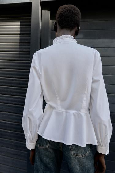CHEMISE PEPLUM EN POPELINE À NŒUD - Blanc de Zara - Image 5
