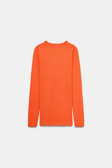 PULL EN MAILLE FINE AVEC LAINE - Orange de Zara - Image 4