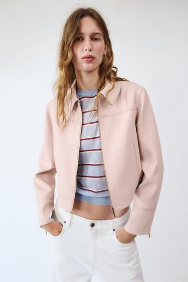 CASACO COM ZÍPER METÁLICO - rosa claro  da Zara