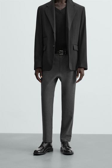 Zara TEXTURED STRETCH PANTS - Charcoal gray