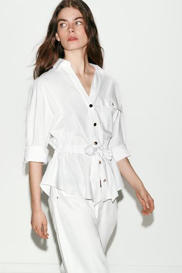 POPLIN SAFARI SHIRT - White by Zara