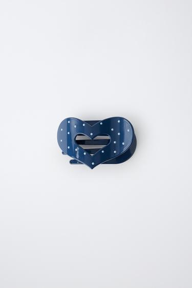 LARGE HEART POLKA DOT HAIR CLIP — Blue 1