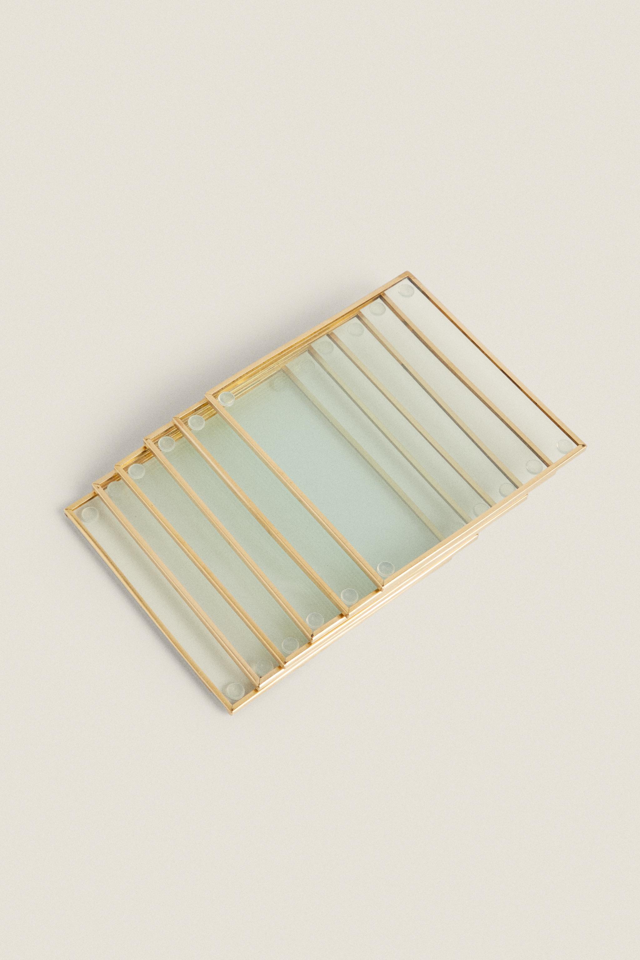 METAL AND GLASS COASTERS (SET OF 6) — Gold