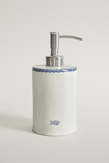 CERAMIC FISH SOAP DISPENSER — Blue/White 1