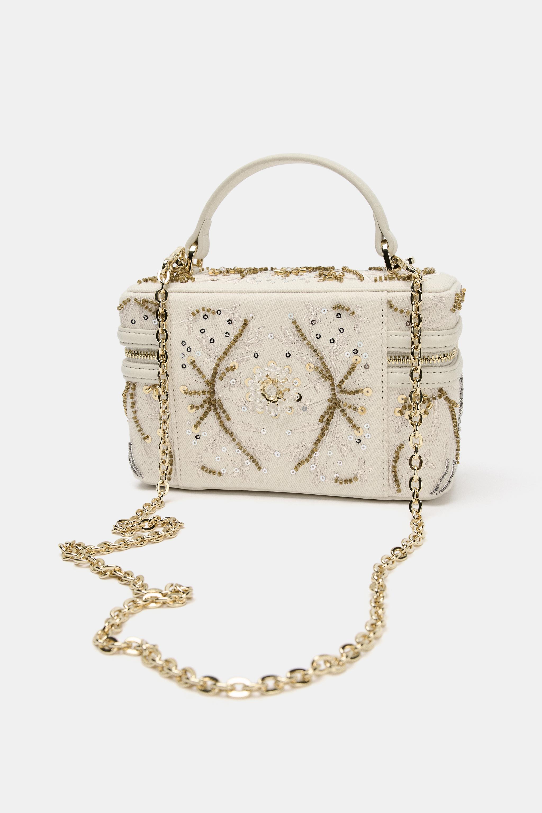 BOLSA RÍGIDA COM BRILHOS - Cru | ZARA Brasil