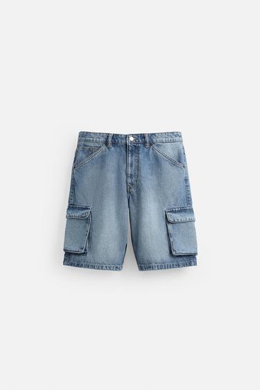 DENIM CARGO BERMUDA SHORTS - Mid-blue by Zara