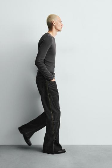 FLARE FIT JEANS WITH ZIPS - Charcoal by Zara