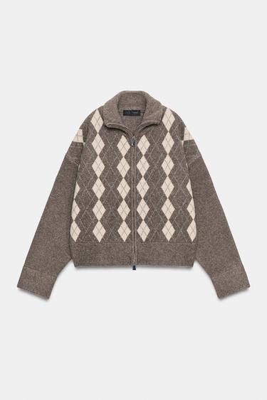ARGYLE CARDIGAN — Mink marl 2