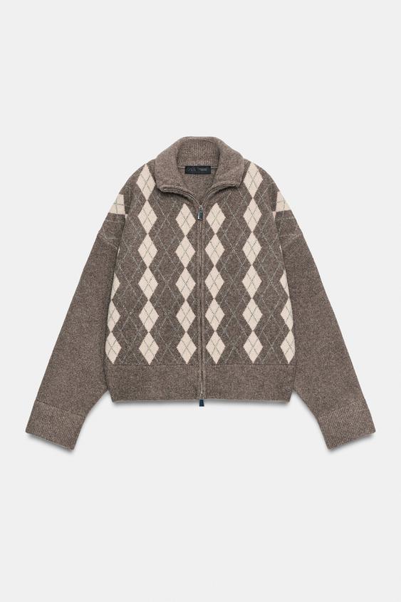 Женский кардиган Zara Argyle, цвет: Норковый меланжевый