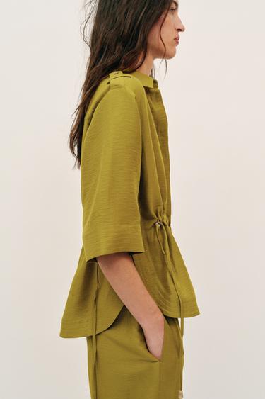 LINEN BLEND SAFARI SHIRT WITH DRAWSTRINGS - Oil by Zara - Image 2