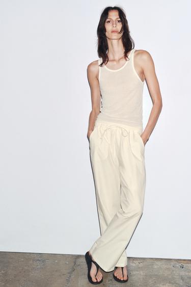 PANTALON STYLE PYJAMA EN POPELINE - Blanc cassé de Zara - Image 2