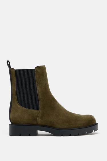 FLAT SUEDE ANKLE BOOTS - Green by Zara