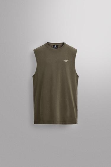 Zara CONTRAST PRINT TANK TOP - Washed green