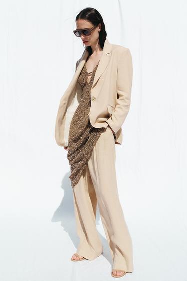 Zara 單鈕亞麻西裝外套 - 焦糖色
