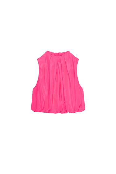Zara TAFFETA BALLOON TOP - Fuchsia