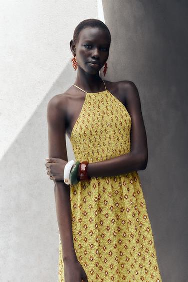 ROBE MI-LONGUE IMPRIMÉE - Jaune de Zara - Image 2
