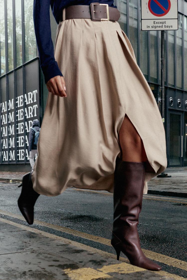 BOTA TACÓN PIEL Rojo Burdeos ZARA España