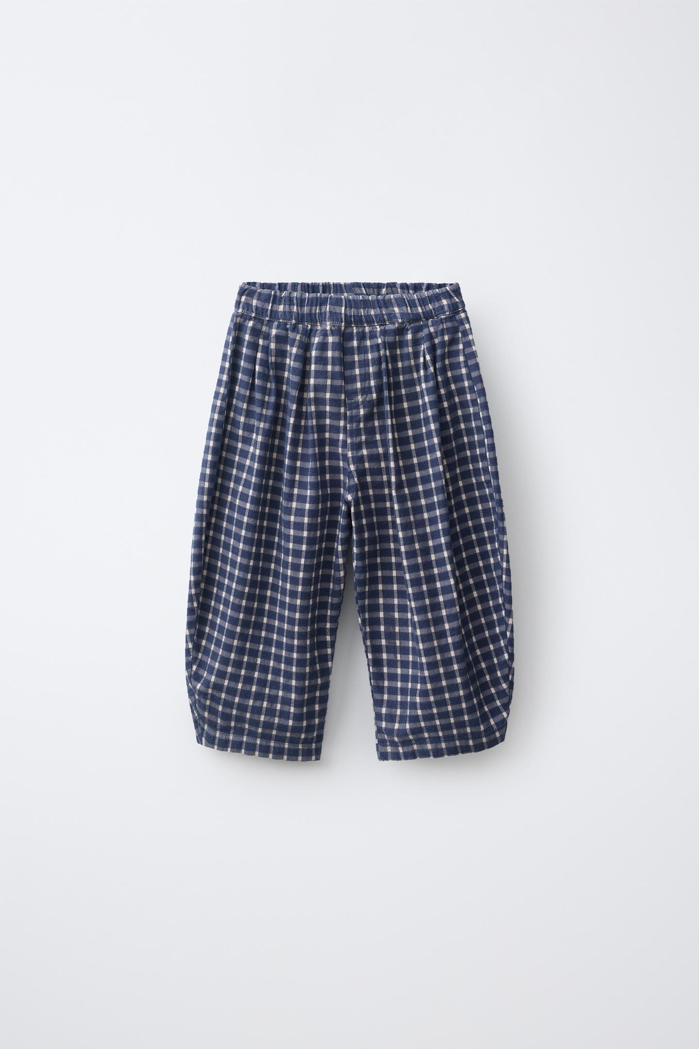 Детские брюки Zara Pleated Check Balloon, цвет: Экрю / Тёмно-синий — фото 2