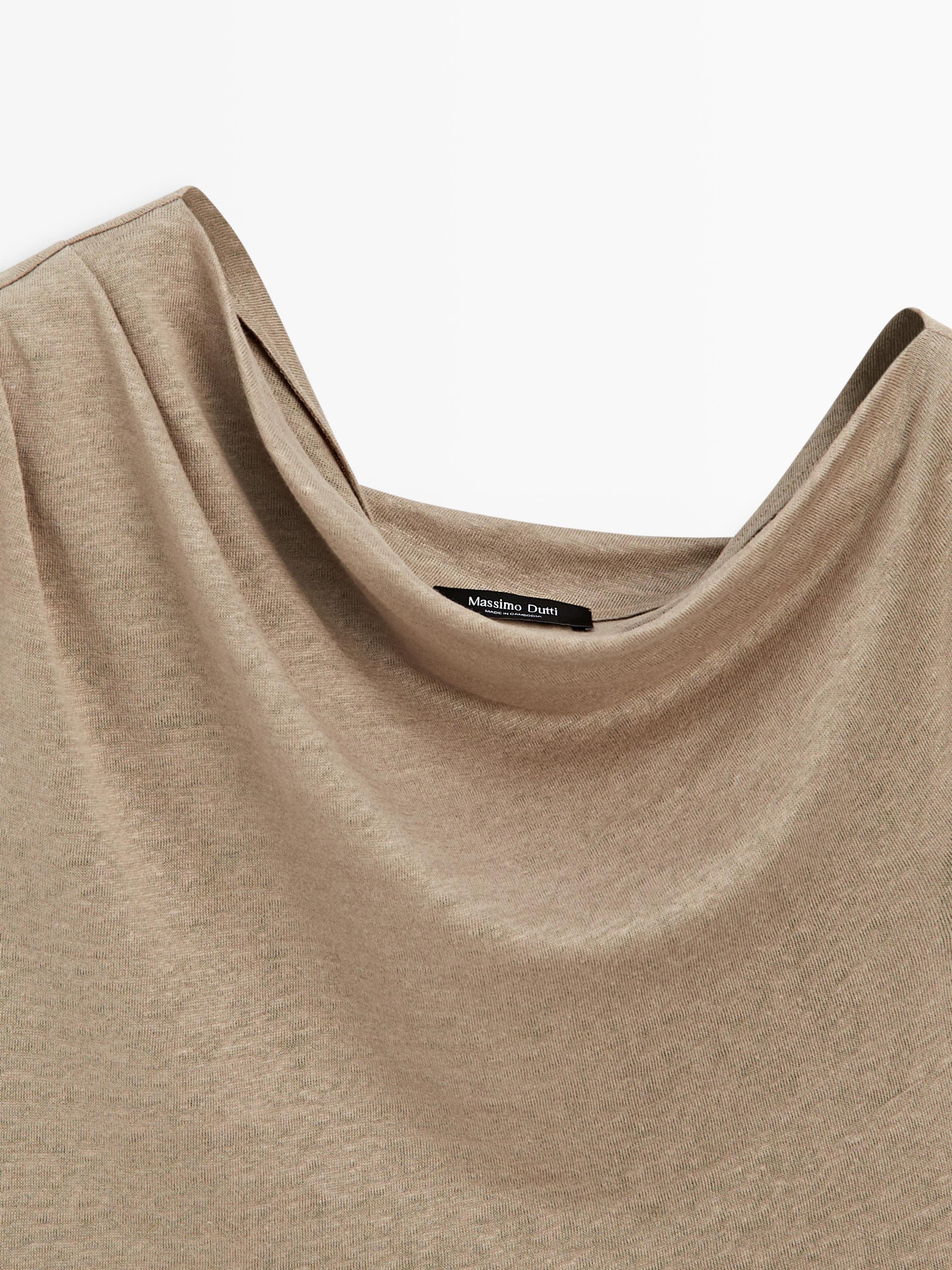 Asymmetric linen blend top with draped detail