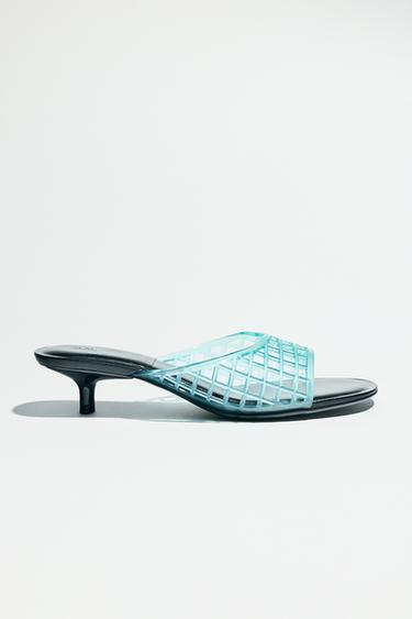RUBBERISED-EFFECT KITTEN-HEEL MULES - Sky Blue by Zara