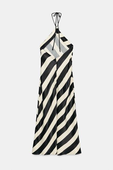 ROBE MI-LONGUE HALTER À RAYURES - Blanc / Noir de Zara - Image 3