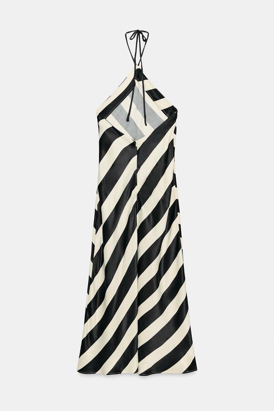 ROBE MI-LONGUE HALTER À RAYURES - Blanc / Noir de Zara - Image 3