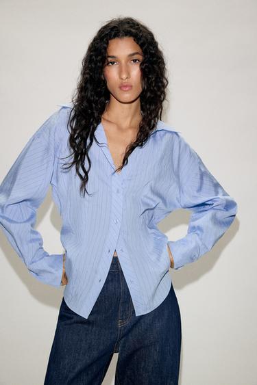 CAMISA ENTALLADA RAYAS - Celeste de Zara