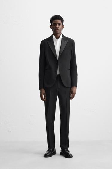 Zara WOOL BLEND TUXEDO SUIT BLAZER - Black - Image 0