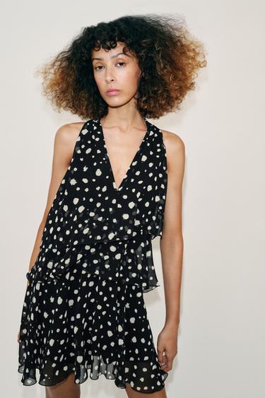 MINI DRESS WITH RUFFLED DOTS - Black / Ecru by Zara - Image 1