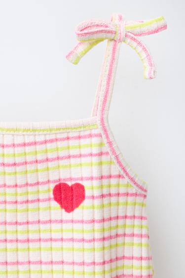 STRIPED ROMPER WITH EMBROIDERED HEART - Light ecru by Zara - Image 2