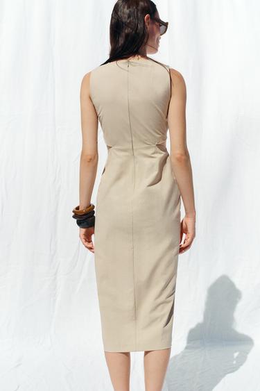 ROBE MI-LONGUE AJOURÉE NŒUD - Beige de Zara - Image 2
