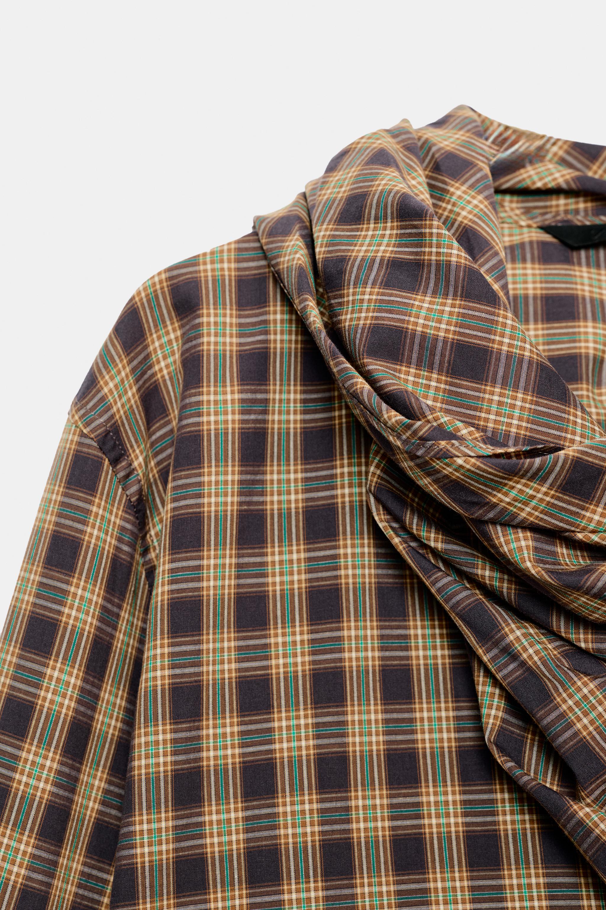Женские рубашки Zara PLAID SCARF-NECK OVERSIZE SHIRT — фото 9