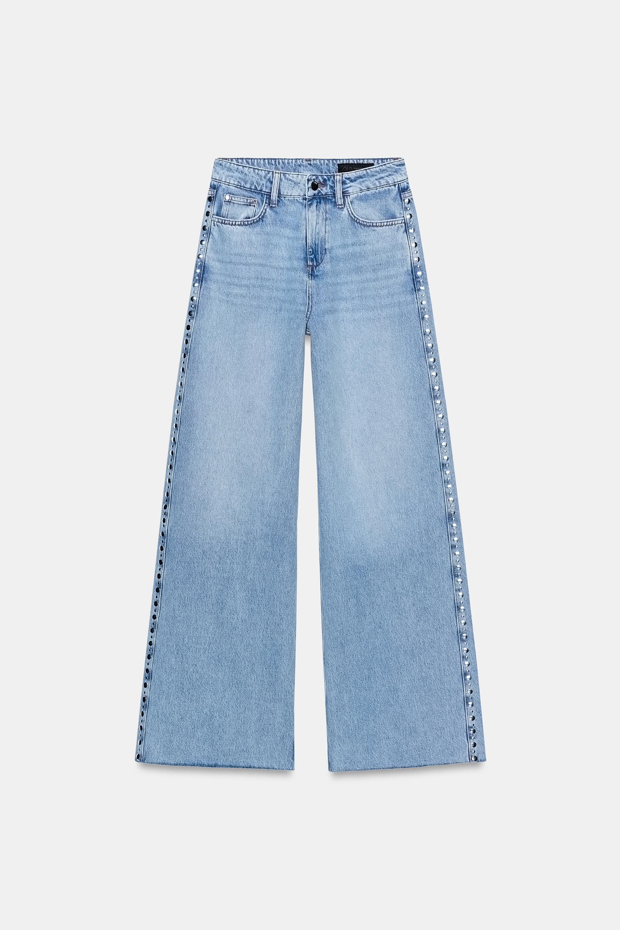 Z1975 HIGH WAIST WIDE LEG STUDDED JEANS
